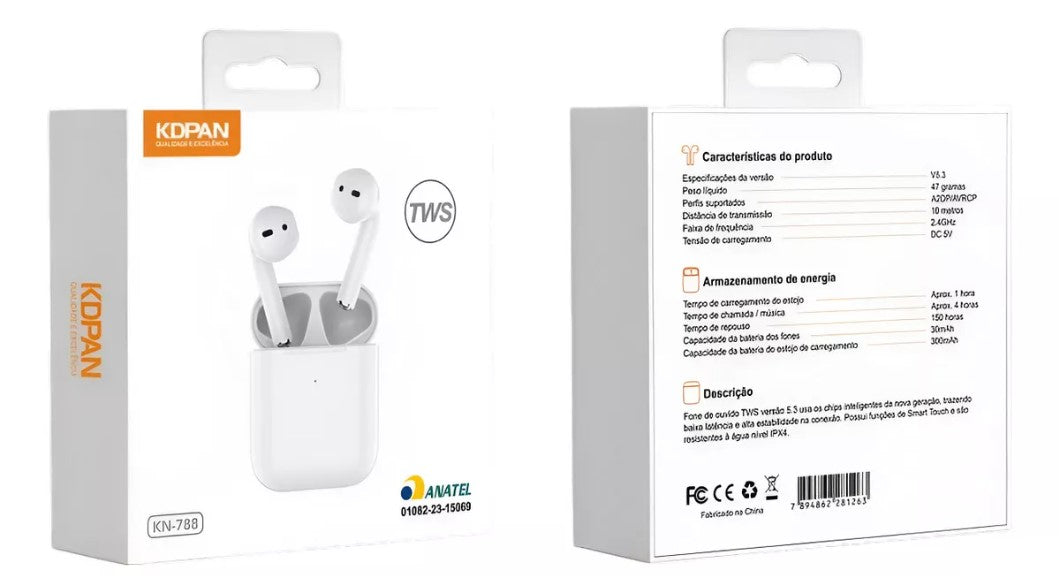 Fone De Ouvido Sem Fio Kdpan Tws 5.3 - Kn-788 Cor Branco