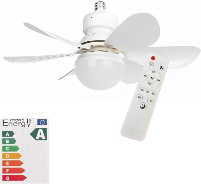 Ventilador de Teto com Lâmpada Encaixe E27 Led 40w Silencioso e Inteligente com Controle Remoto - YODHE