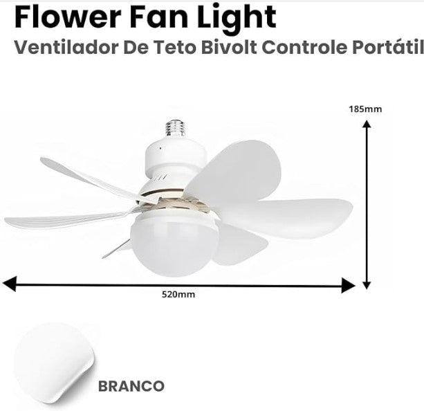 Ventilador de Teto com Lâmpada Encaixe E27 Led 40w Silencioso e Inteligente com Controle Remoto - YODHE