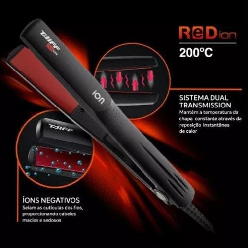 Prancha Taiff Elegance Red Íon 200ºc Preto Bivolt Automatico