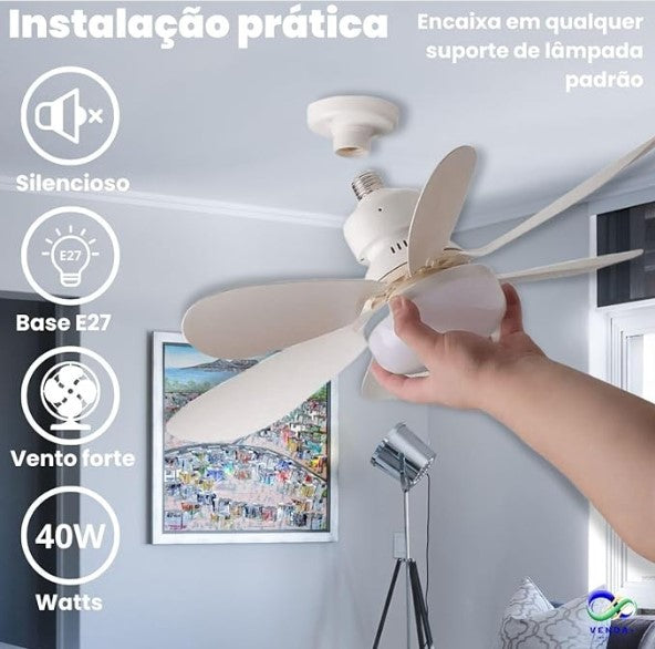 Ventilador de Teto com Lâmpada Encaixe E27 Led 40w Silencioso e Inteligente com Controle Remoto - YODHE