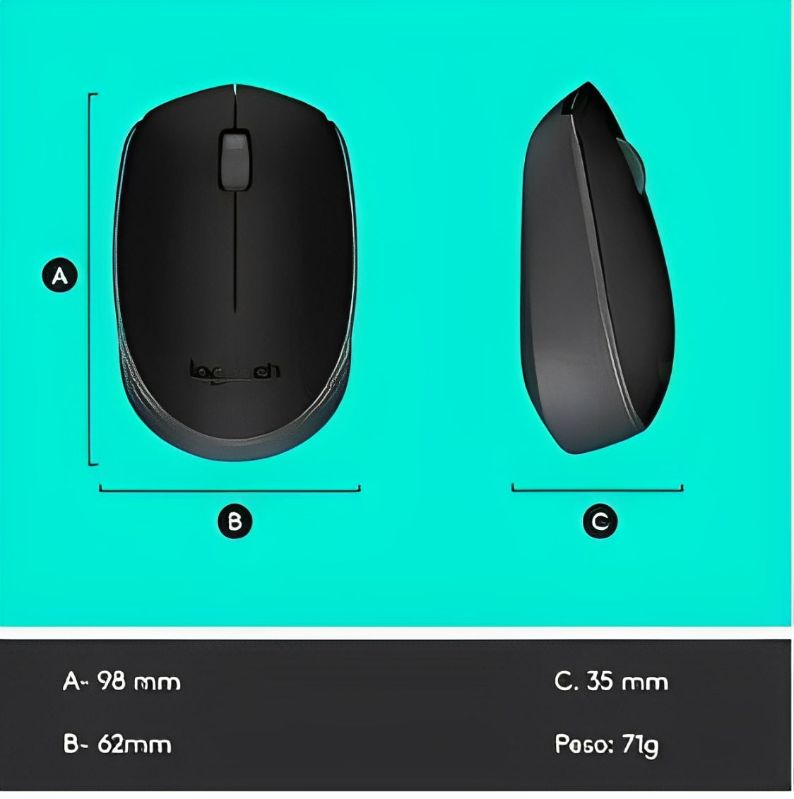 Mouse sem fio Logitech M170 com Design Ambidestro Compacto, Conexão USB e Pilha Inclusa - Preto