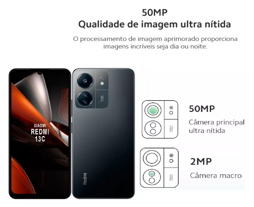 Redmi 13C Dual SIM 256 GB Midnight Black 8GB Ram + Fone Bluetooth