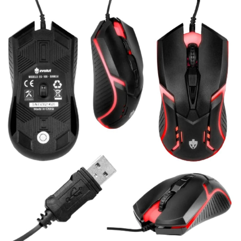 Mouse Gamer Bankai Com Fio Usb e Iluminação Led 1200 Dpi EVOLUT - EG108