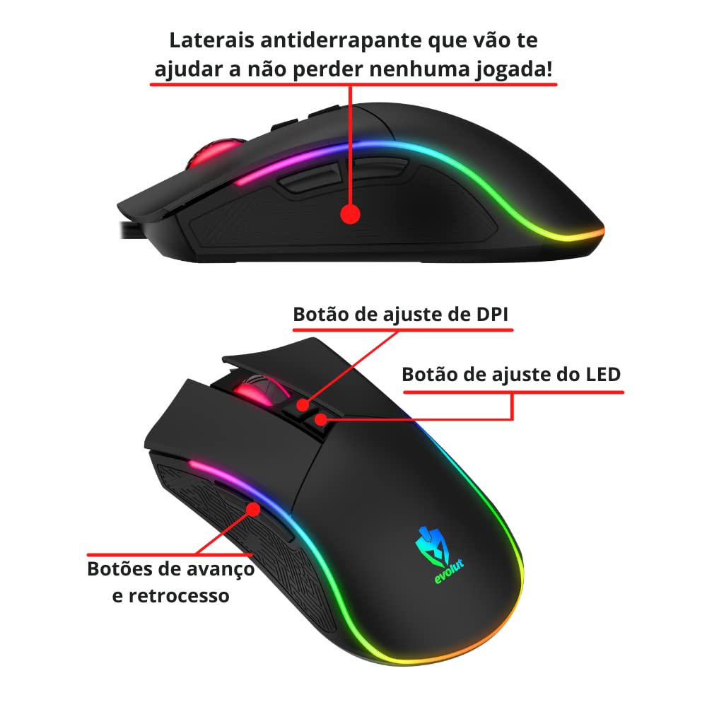 Mouse Gamer Skadi EG-106 RGB 7 Botões 7 Cores Led Sensor Óptico 4800DPI 1.6mts