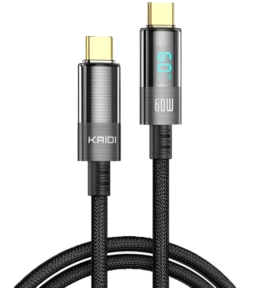 Cabo de Carregamento Turbo 1 metro Tipo-C para Tipo-C KAIDI KD-2520CC