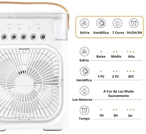 Ventilador Umidificador De Ar 3 Em 1 Usb C/ Led Air Cooler