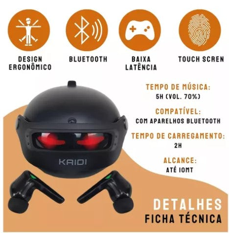 Fone De Ouvido Gamer Bluetooth Sem Fio Kaidi Tws Kd-777 Original