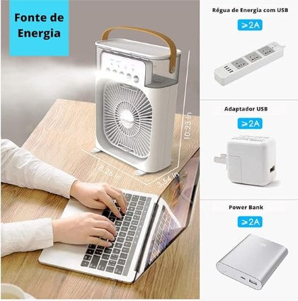 Ventilador Umidificador De Ar 3 Em 1 Usb C/ Led Air Cooler